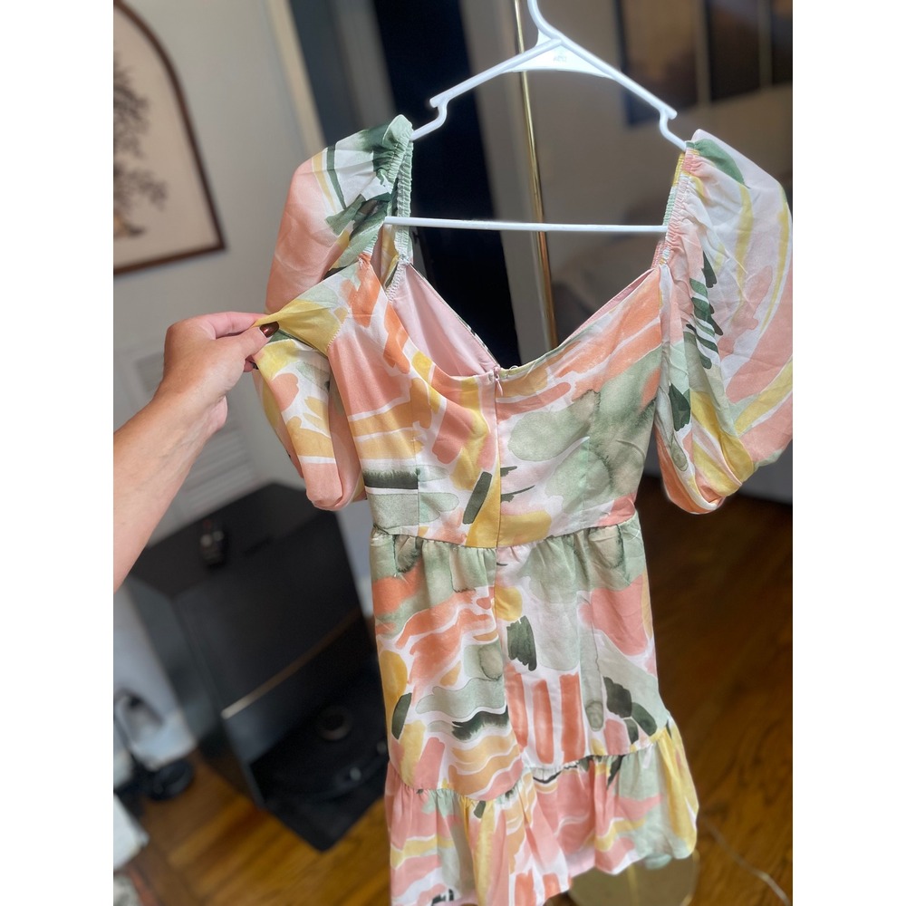 NWT Here Comes The Sun Mini Dress Floral Cutout Puff Sleeve XS Hello Molly - Picture 8 of 14